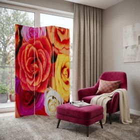 48 X 72 Multi Color Wood Canvas Daisy And Rose  Screen