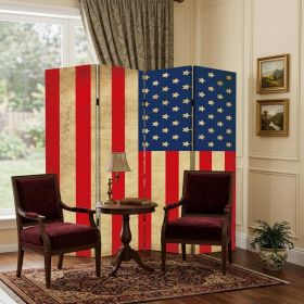 84" X 84" Blue And Red Wood Canvas American Flag Screen
