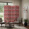 84" X 84" Red And Gray Wood Canvas Screen