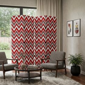 84" X 84" Red And Gray Wood Canvas Screen