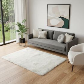 5' X 8' Off White Faux Fur Flokati Area Rug