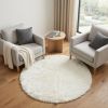 72" Off White Circular Faux Fur Area Rug
