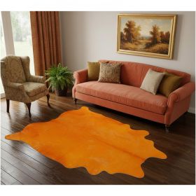 6 Ft Vibrant Orange Stenciled Cowhide Rug