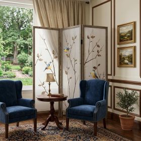 60 X 1 X 63 Brown Fabric And Wood  3 Panel Screen
