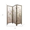60 X 1 X 63 Brown Fabric And Wood  3 Panel Screen