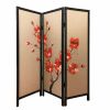 60 X 1 X 63 Brown Fabric And Wood Blooming  3 Panel Screen