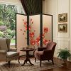 60 X 1 X 63 Brown Fabric And Wood Blooming  3 Panel Screen