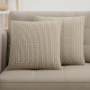Set Of Two 18" X 18" Taupe Polyester Striped Zippered Pillow