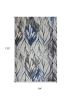 8' X 11' Grey Navy Machine Woven Oversized Leaves Indoor Area Rug