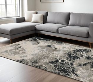 7' X 10'  Polyester Silver Charcoal Area Rug