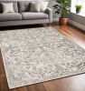8' X 10' Ivory and Gray Floral Vines Distressed Area Rug