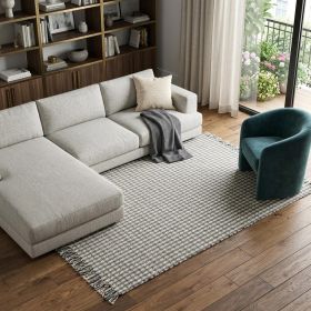 7' X 9' Gray and Ivory Wool Hand Woven Area Rug