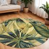 8' Ivory Teal Hand Tufted Tropical Leaves Round Indoor Area Rug