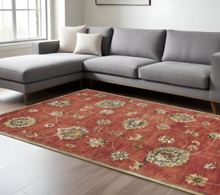 8' X 11' Sienna Orange Hand Tufted Allover Traditional Floral Indoor Area Rug