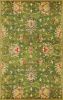 8' X 11' Green and Ivory Wool Floral Handmade Area Rug
