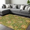 8' X 11' Green and Ivory Wool Floral Handmade Area Rug