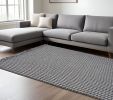 9' X 12' Grey Hand Woven Houndstooth With Braided Fringe Indoor Area Rug