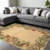 8' X 10' Ivory Hand Tufted Bordered Tropical Plants Indoor Area Rug