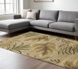 8' X 11' Sand Beige Hand Tufted Tropical Leaves Indoor Area Rug
