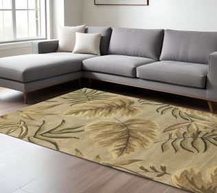 8' X 11' Sand Beige Hand Tufted Tropical Leaves Indoor Area Rug