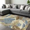 8' X 11' Ivory and Blue Wool Tropical Botanical Hand Tufted Area Rug