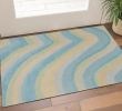 3' X 5' Ocean Blue Beige Hand Tufted Abstract Waves Indoor Area Rug