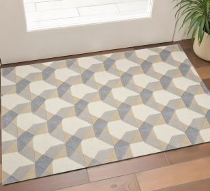 3' X 5' Ivory Or Grey Geometric Wool Area Rug