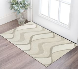 3' X 5' Ivory Hand Tufted Abstract Waves Indoor Area Rug