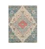 5' X 7' Blue and Beige Medallion Hand Woven Distressed Area Rug