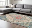 5' X 7' Blue and Beige Medallion Hand Woven Distressed Area Rug