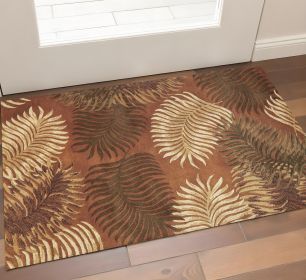 3' X 5' Rust Fern Leaves Wool Area Rug