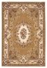 5' X 8' Beige Ivory Machine Woven Hand Carved Floral Medallion Indoor Area Rug