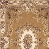 5' X 8' Beige Ivory Machine Woven Hand Carved Floral Medallion Indoor Area Rug