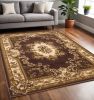 5' X 8' Plum Ivory Machine Woven Hand Carved Floral Medallion Indoor Area Rug