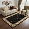 5' X 8' Black and Tan Fleur de Lis Diamond Border Area Rug