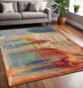 5' X 8' Blue Rust Orange Machine Woven Abstract Brushstrokes Indoor Area Rug