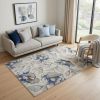 5' X 8' Grey Or Blue Floral Indoor Area Rug