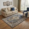 5' X 8' Navy Vintage Medallion Bordered Indoor Area Rug