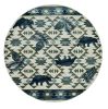 7' Round Ivory Or Blue Geometric Lodge Pattern Indoor Area Rug