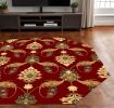 7' Octagon Red Floral Vines Indoor Area Rug