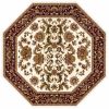 7' Octagon Ivory Or Red Floral Bordered Indoor Area Rug