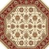 7' Octagon Ivory Or Red Floral Vines Bordered Indoor Area Rug