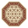 7' Octagon Ivory Or Red Floral Vines Bordered Indoor Area Rug
