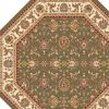 7' Octagon Green Or Ivory Floral Vines Bordered Indoor Area Rug