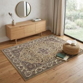 Beige And Ivory Octagon Medallion Area Rug