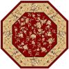 7' Octagon Red Or Beige Floral Bordered Indoor Area Rug