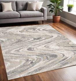 5' X 8' Natural Abstract Wave Brushstrokes Indoor Area Rug