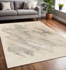 5' X 8' Ivory Grey Machine Woven Abstract Brushstrokes Indoor Area Rug