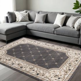 8' X 10' Grey Or Ivory Diamond Floral Bordered Indoor Area Rug