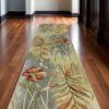 10' Green Blue Hand Tufted Tropical Plants Indoor Runner Rug